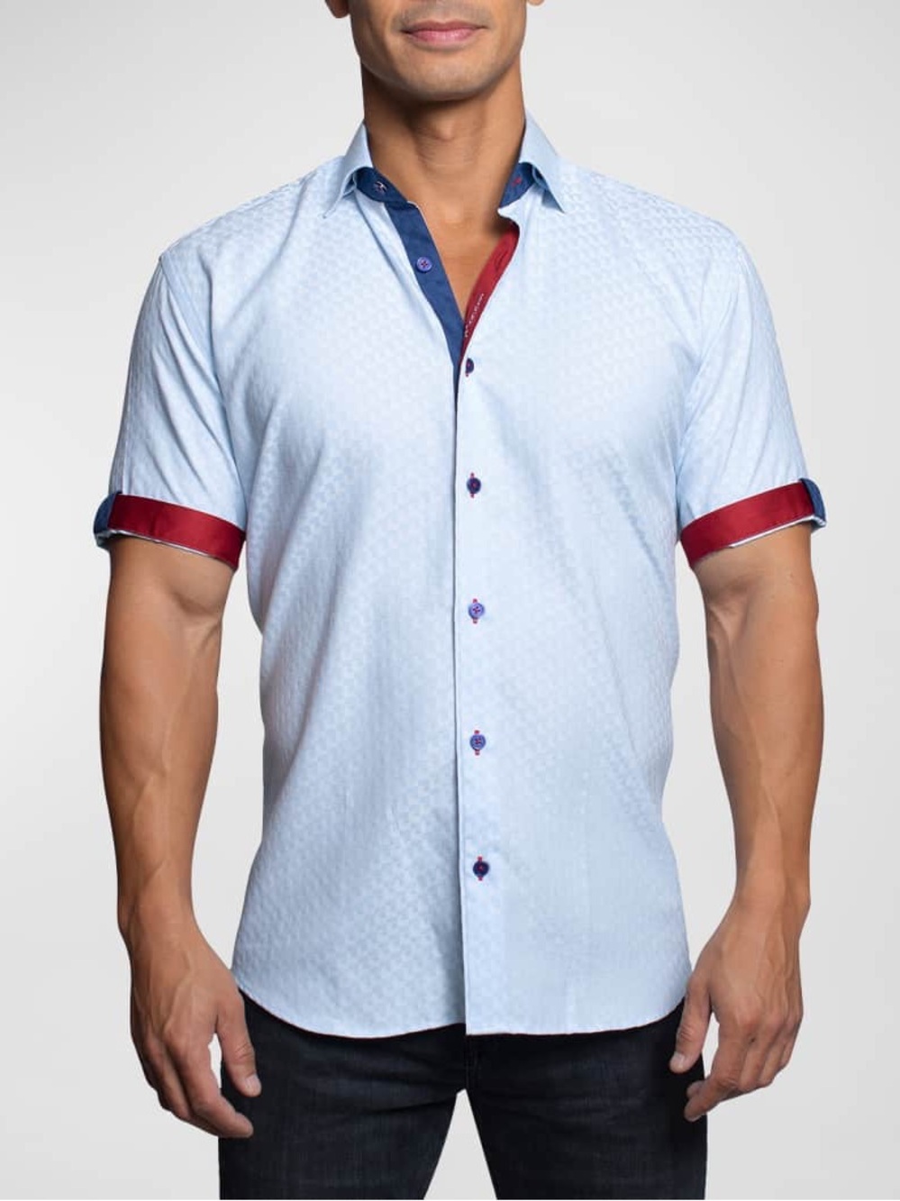 Maceoo Men’s Short Sleeve Button Up Shirt Fresh Air Blue Sz 4 Large Quick Dry